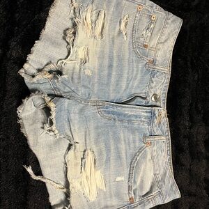 Distressed Light Blue Denim Shorts